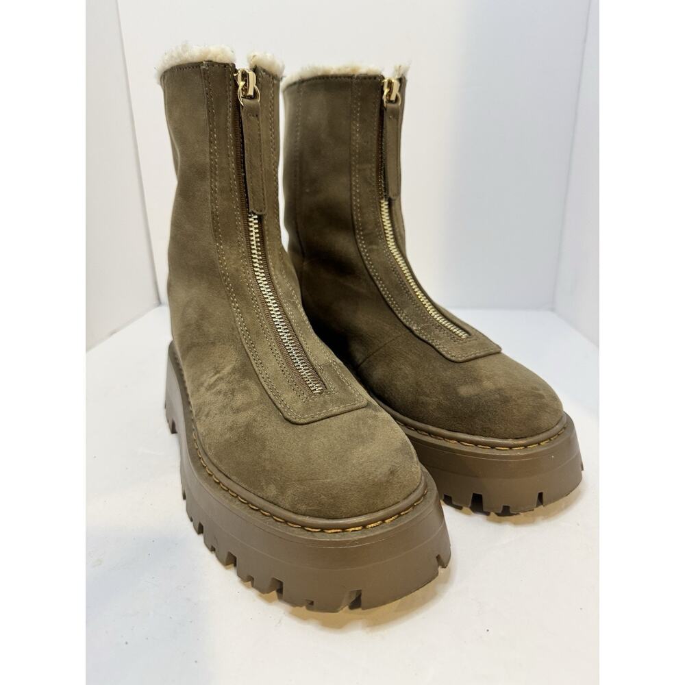 Warm-Lined Boots H&M Women’s Olive Suede Lug Sole EU 38/US 7.5 - Picture 2 of 13
